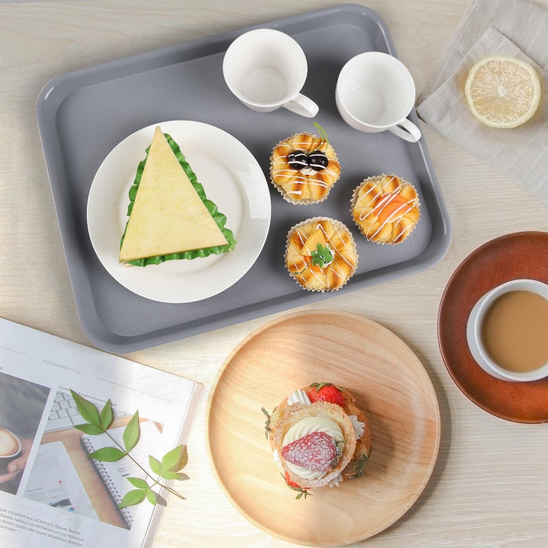 Pekky Plastic Fast Food Trays Set of 4, Restaurant Serving Tray, Grey Dinner Eating Tray - Image 4